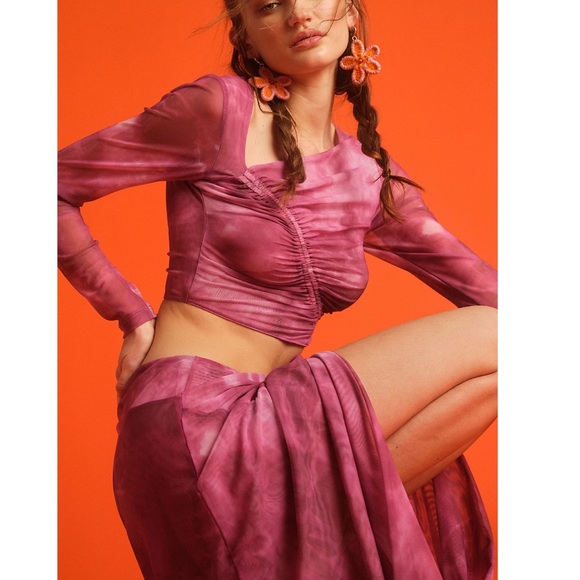 Free People Supernova Asymmetrical Ruched Mesh Tie Dyed top Skirt Set - Picture 1 of 9